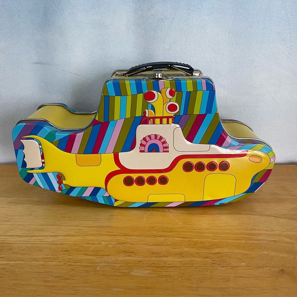 The Beatles Yellow Submarine Shaped Metal Tin Case - Colorful Pop Art Design